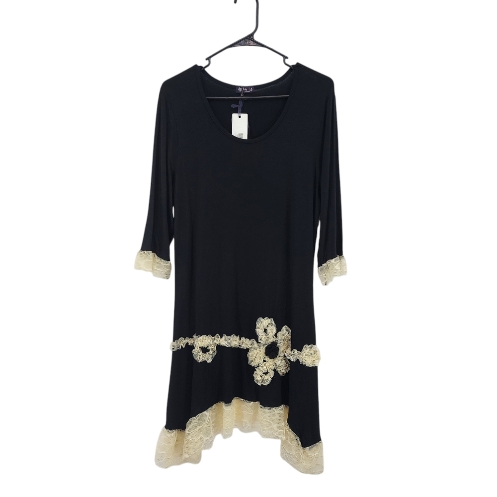 Lily by Firmiana Women's Vintage Applique Lace Trim Knee Length Fairy Goth Dress